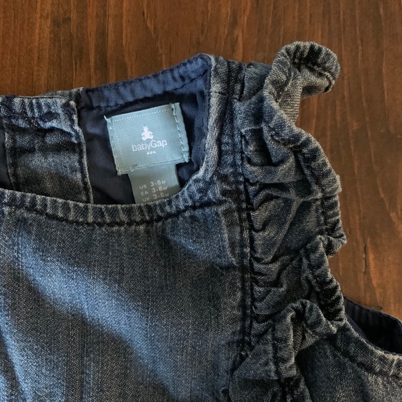 Dark Blue Chambray Ruffle Romper - Picture 3 of 8